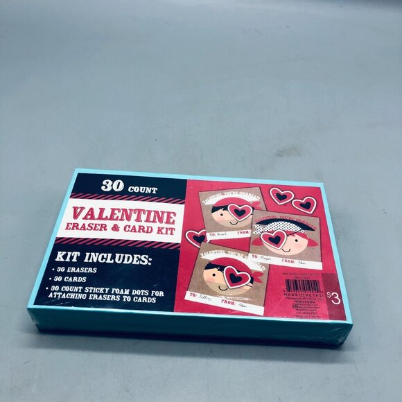 Valentine eraser card kit includes 30 erasers 30 cards 30 count sticky READ NEW - Picture 4 of 6